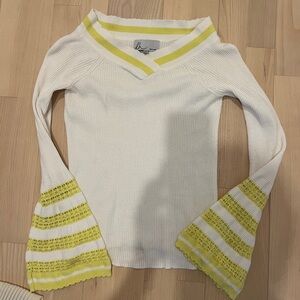 White and Yellow Bell Sleeve Top